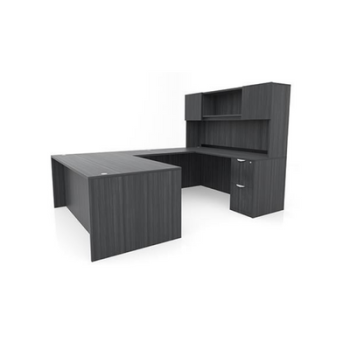 Gray U-Shaped desk with hutch